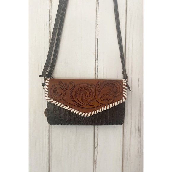 Myra Genuine Leather Hand Tooled Crossbody Wallet - Picture 6 of 10